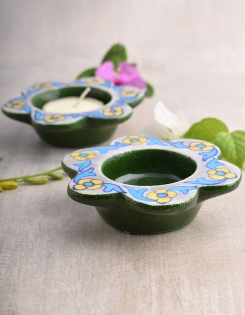 Blue Pottery T-Holder Set Of 2 Pcs.
